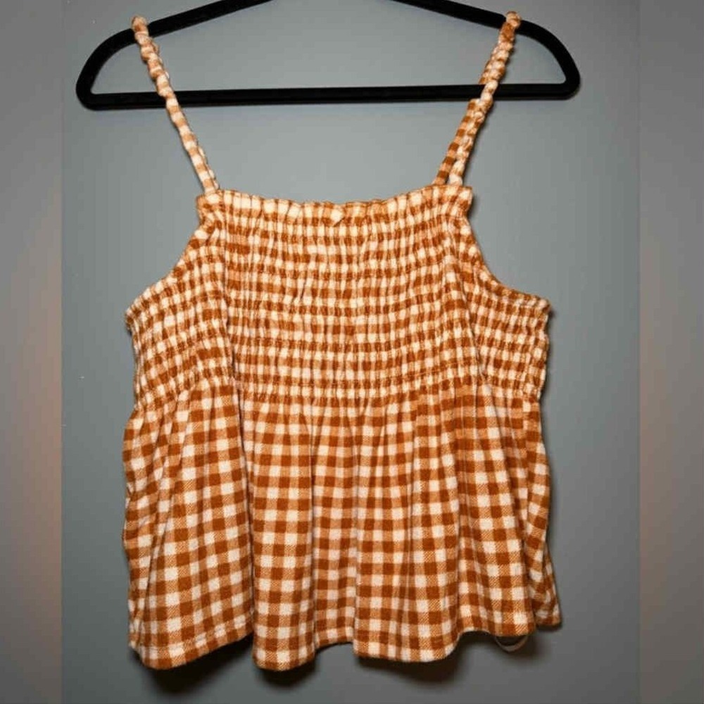 SO Gingham Smocked Crop Top Square Neck Sleeveless Casual XL - Picture 4 of 8